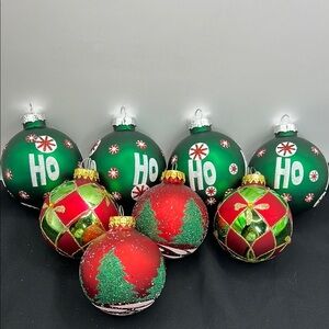 Festive Green and Red Holiday Ornaments Set
